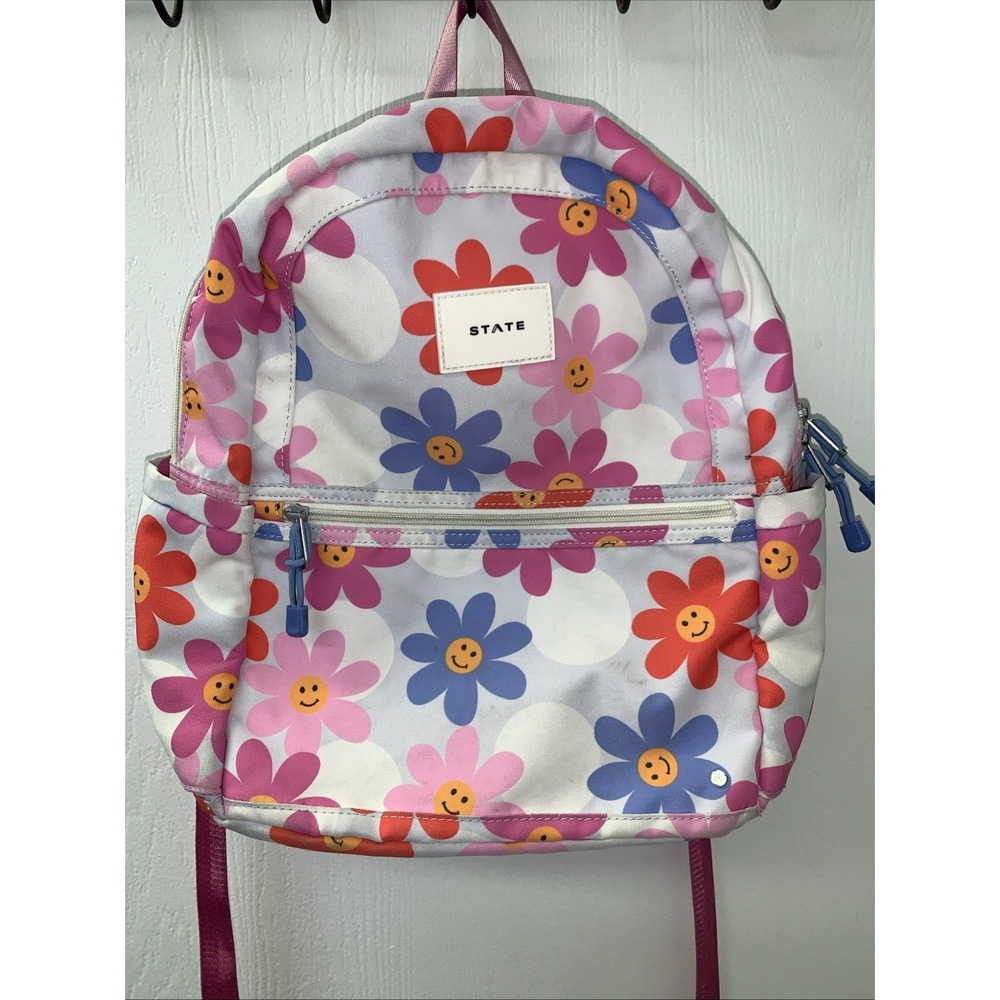 STATE Kids Kane Double Pocket Large Daisies‎ Flowers Backpack Girls Used